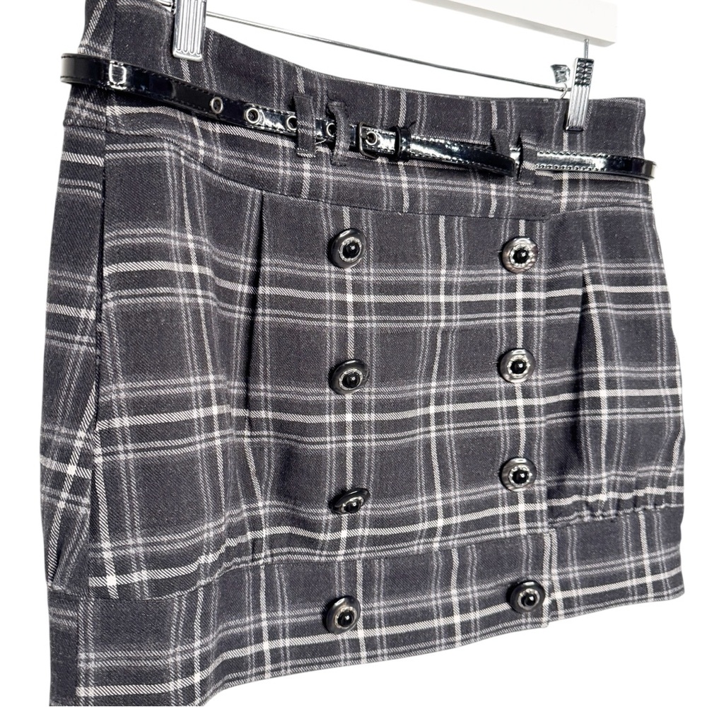 TWELVE BY TWELVE BLACK WHITE PLAID BELTED MICRO SKIRT SZ M - Picture 4 of 8